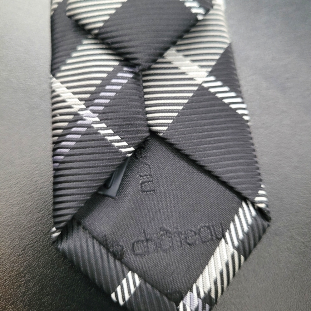 Plaid Argyle Skinny Tie (Black, Silver, White) - Picture 4 of 4